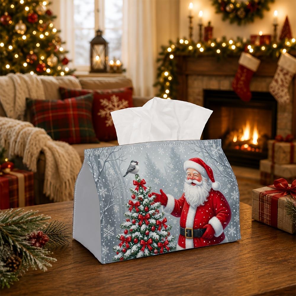 1pc Classic Festive Tissue Box | Multi-Functional Christmas Napkin Box, Suitable for Home, Christmas Car Decoration Santa Pine Bird - Applicable Seaso