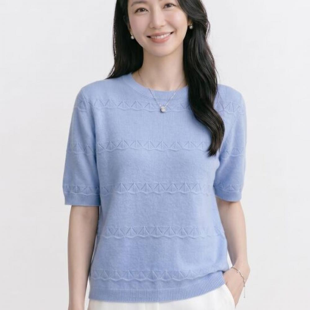 Navava Basic Soft Punching Round Neck 5 Short Sleeve Knit Tee Nk3650