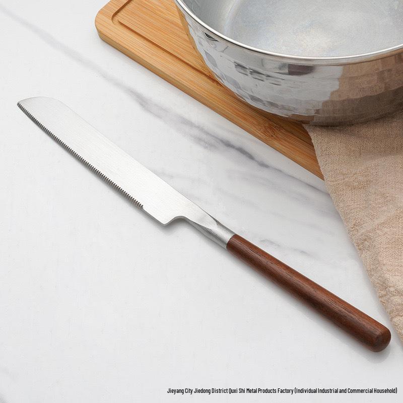 304 Stainless Steel Western Cutlery Set with Walnut Handles: Knife, Fork, Spoon, Cake Server, Bread Knife, Soup Spoon, Serving Spoon.