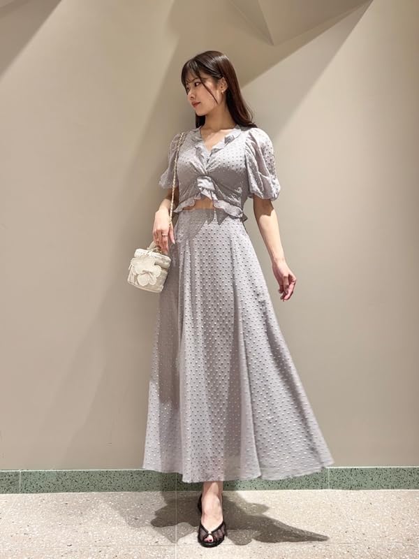 Snidel Jacquard Puff Cropped Blouse SWFB252007 GRY Women's