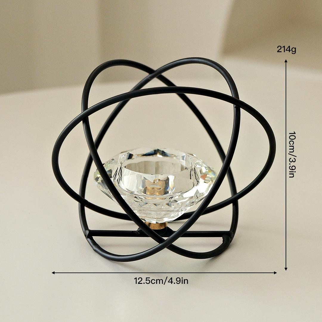 

Geometric Iron Candle Holder, Light Luxury Crystal Decor Centerpiece, Modern Home Tabletop Ornament for Romantic Dinner чорний