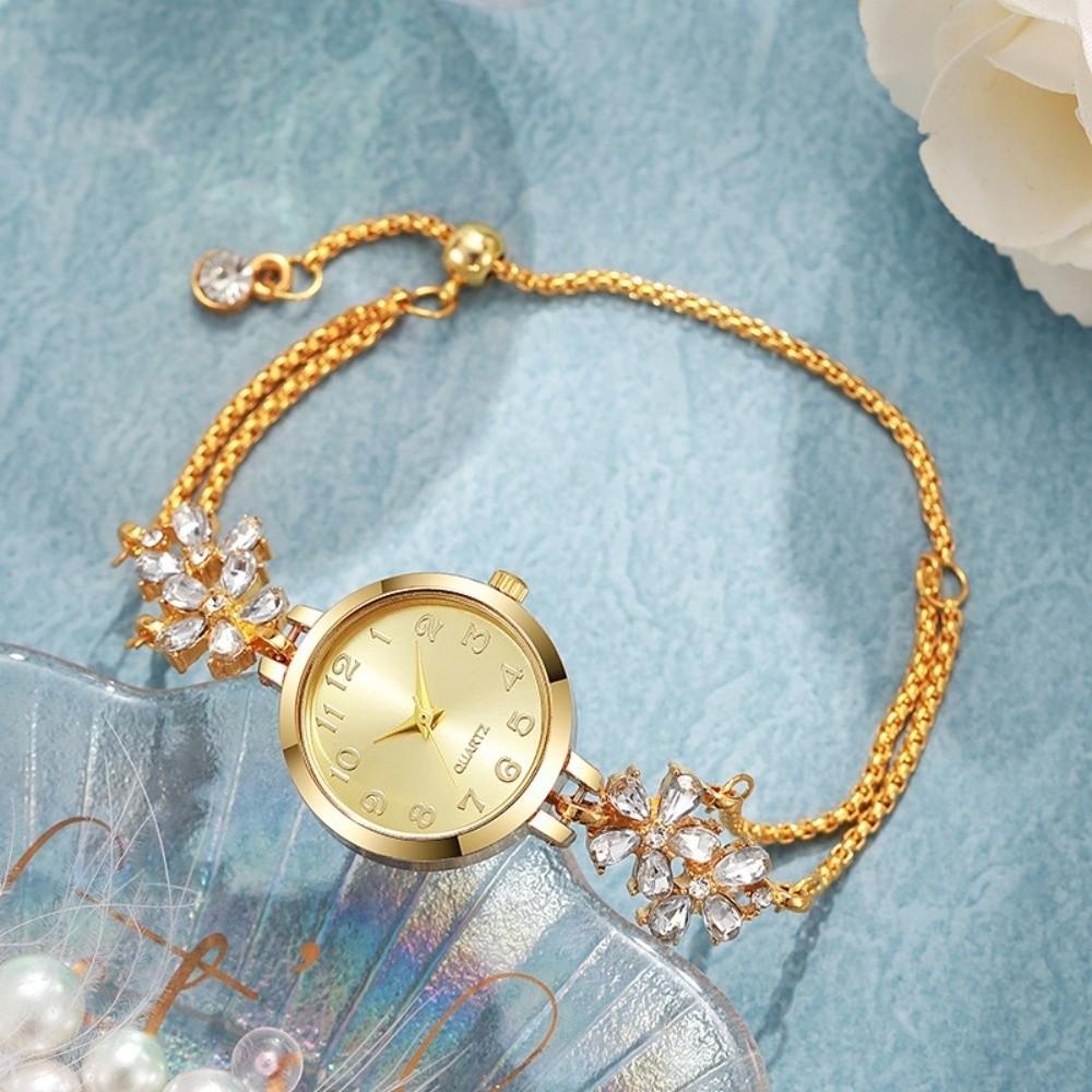 Adjustable Bracelet Watch Quartz Movement Flower Bracelet Watch Retro Diamond Watch For Women