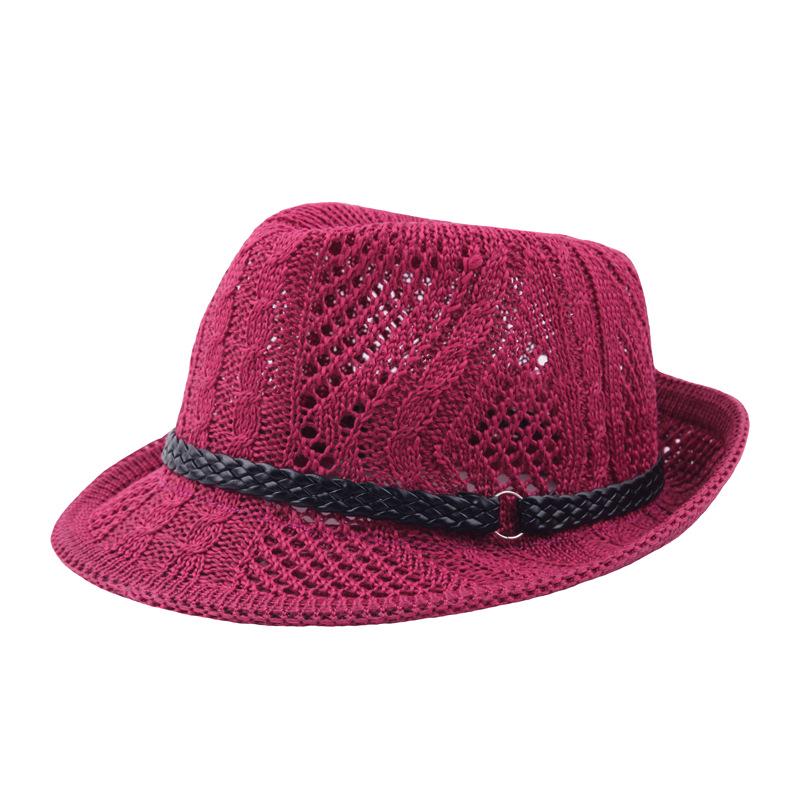 Summer Wool Knit Mesh Fedora Hat with Leather Band