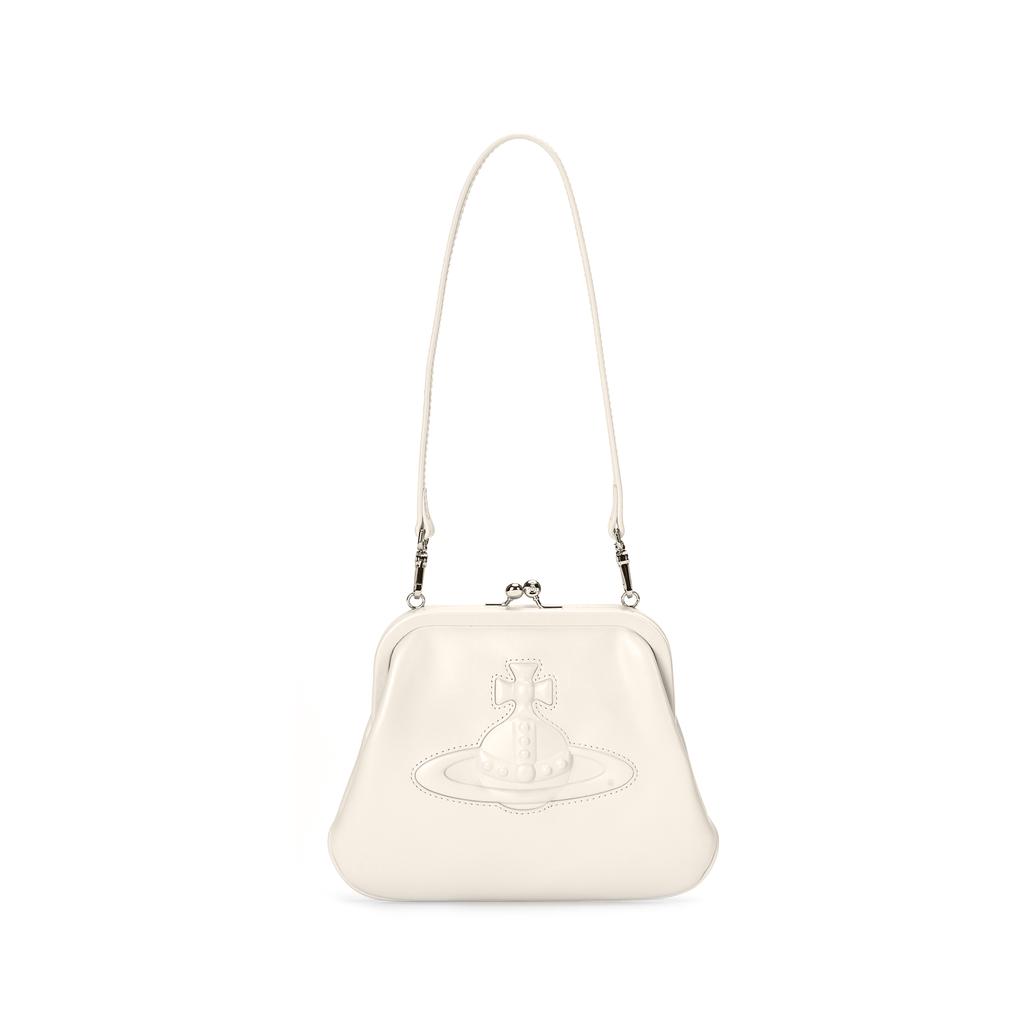 Vivienne Westwood West Queen Relief Logo Leather Underarm Crossbody Shoulder Bag Women bags Cream 4101005MWL002WA408