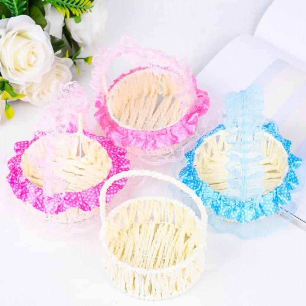 Hand-Woven Flower Lace Storage Basket Shopping Storage Hamper Basket For Plant Home Wedding