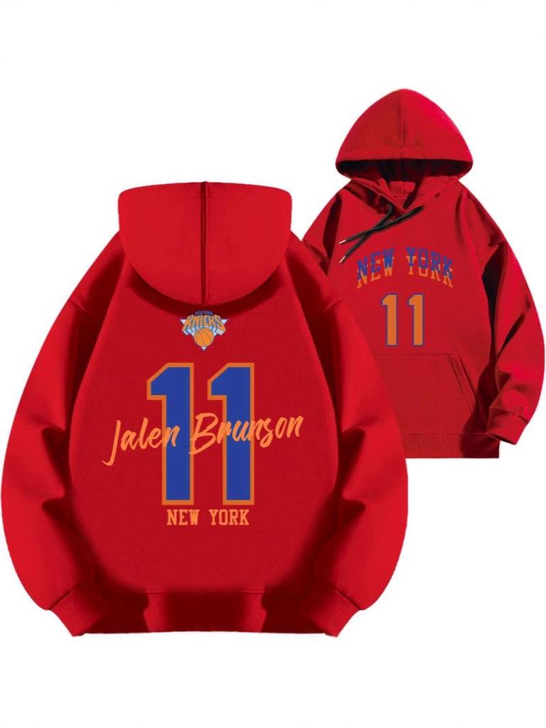2025 Jalen Brunson Knicks Basketball Hoodie with Plus Velvet for Autumn