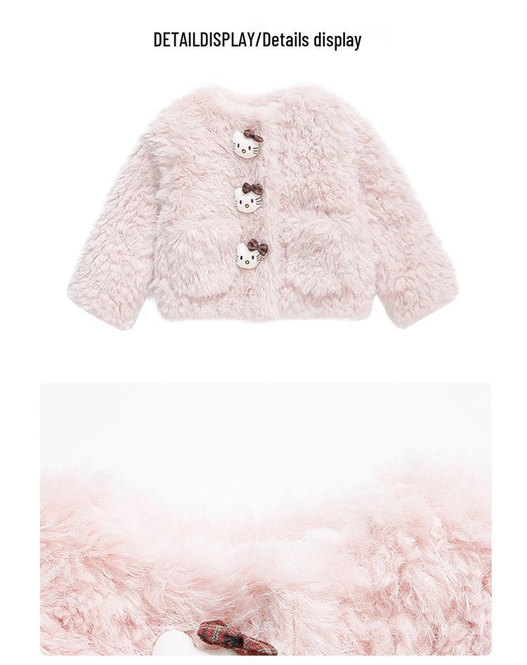 Girls' Faux Fur Fuzzy Coat - 2025 Fashionable Fleece-Lined Autumn/Winter Sweater for Children