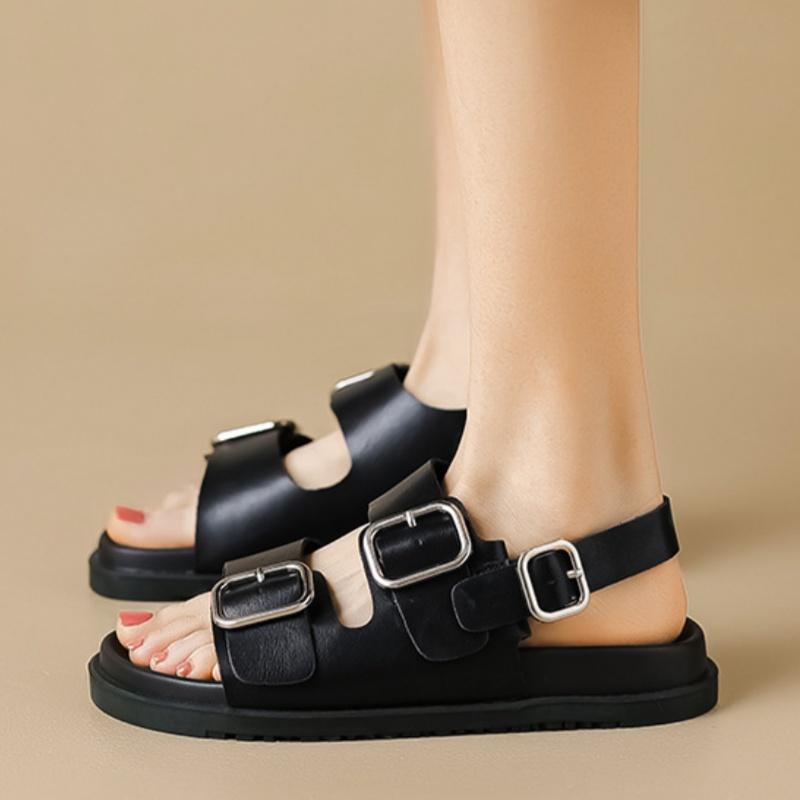 Fashion Gladiator Platform Women's Sandals 2024 Summer Women Flat Sandals Fashion Casual Metal Buckle Soft Bottom Ladies Sandals