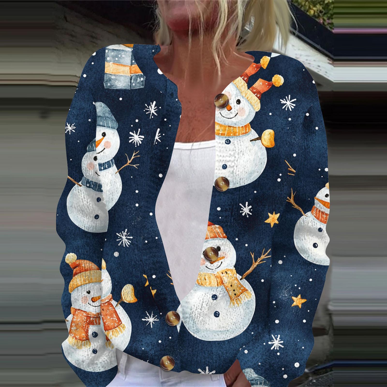 

Женская мода рождественский принт длинный рукав вязаный кардиган пуховик XXL жёлтый