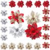 5pcs Glitter Pink Christmas Flowers Xmas Tree 14cm Artifical Flower Ornaments 2025 Merry Christmas Decoration For Home New Year