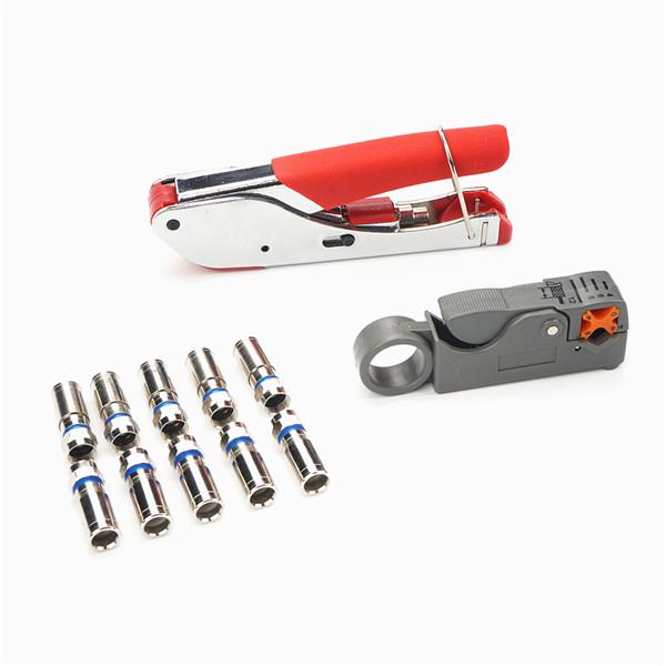 Compression Tool Kit RG59 RG6 Coaxial Crimping Tool Dual Blade Coaxial Cable Stripper With 10F Conne
