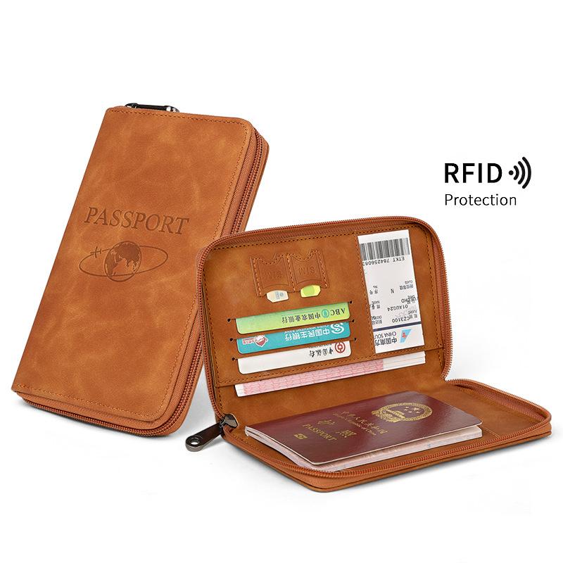 RFID Blocking Passport Holder PU Leather Wallet Passport Cover Portable Multi-function Zipper Ticket Clamp Travel Accessories