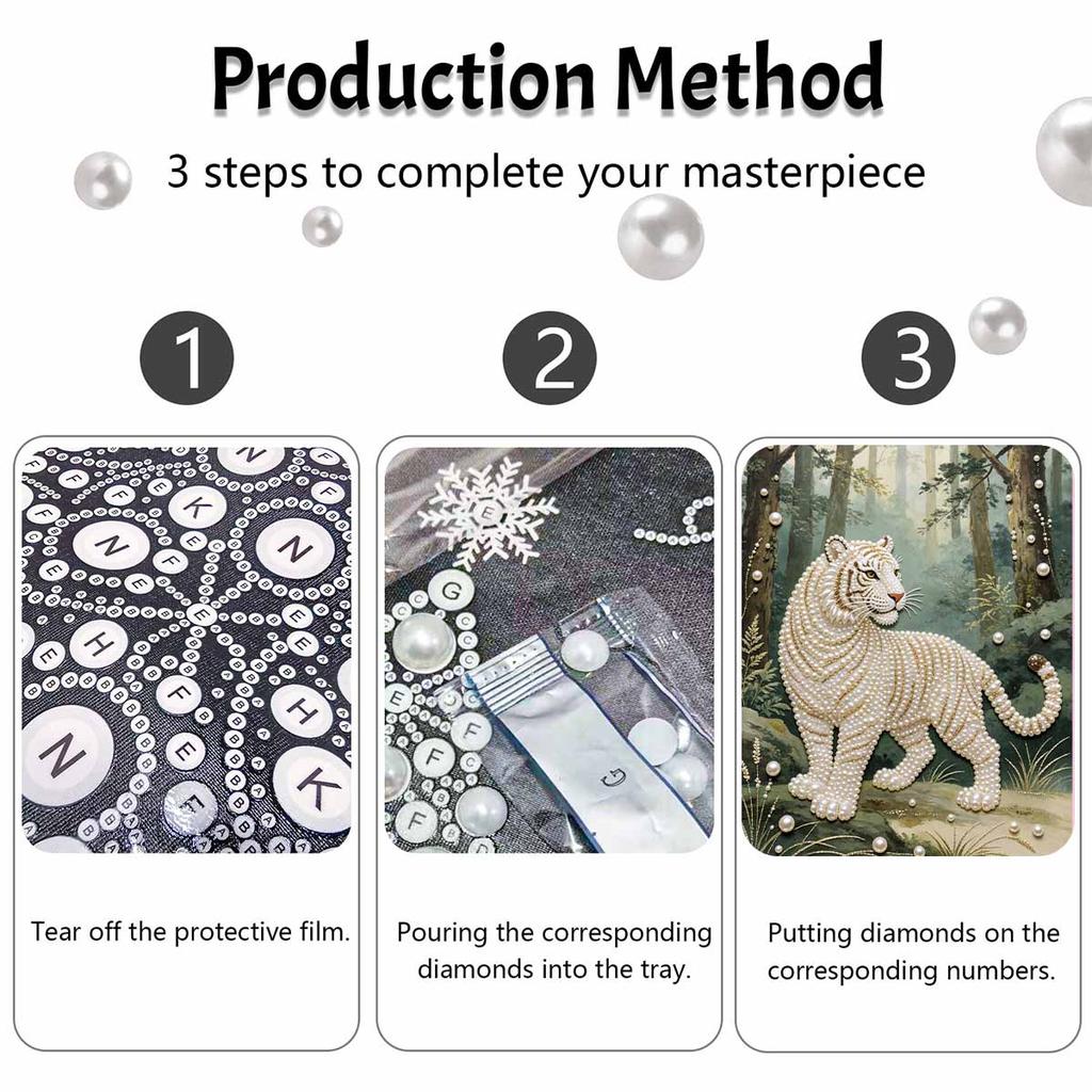 DIY Pearl Diamond Art Painting Kits for Adult and Beginners, Majestic White Tiger Sparkling Painting Craft Home Wall Decor Handmade Gift