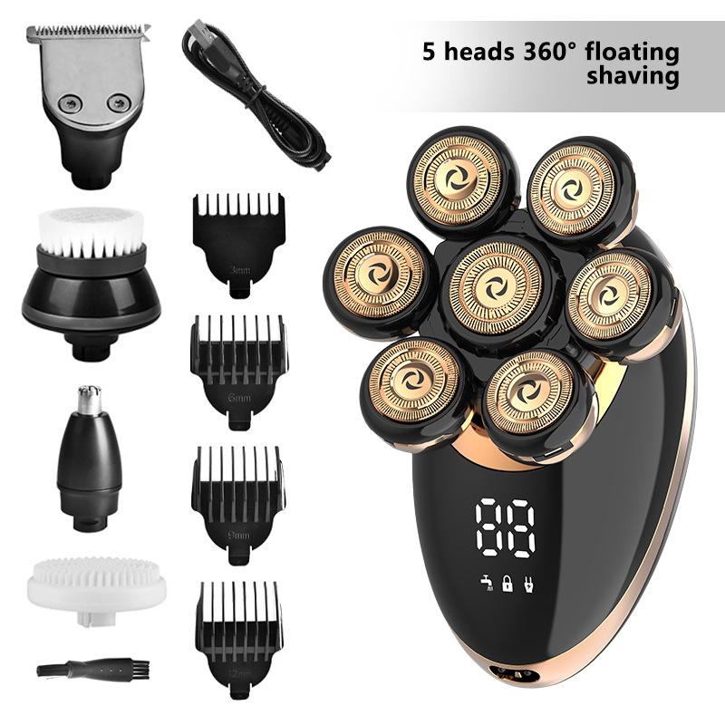 5-in-1 Waterproof Intelligent Razor 1PCS Men's Shaving Bald Head 7-Blade Electric Razor Multi-Functional Barber Set
