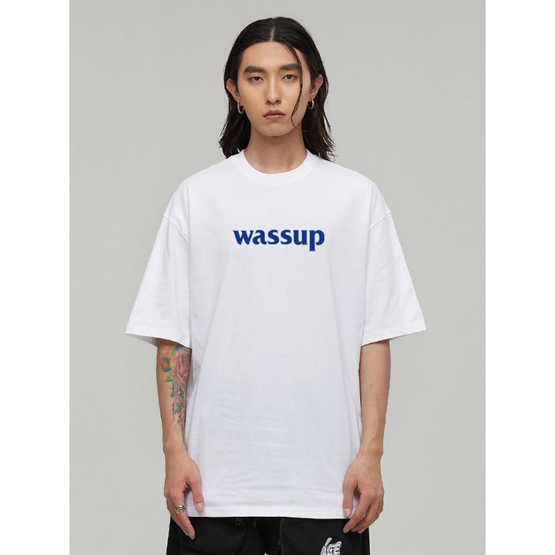 Wassup Heods Simple T-Shirt with Built-In Trendy Solid Color Pure Cotton Casual Top for Men and Women Official Store