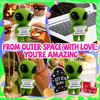 Funny Crochet Positive Alien Dolls Handmade Knitted Alien with Uplifting Message Card Sci-Fi Lovers Halloween Home Decoration