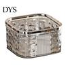 Compact Trash Can for Bedroom Desktop with Pop-Up Lid, Transparent Glacier Texture Small Waste Mini Plastic Bin Vanity Bin, Garbage Container Bathroom