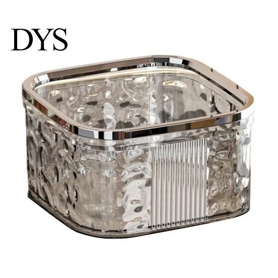 Compact Trash Can for Bedroom Desktop with Pop-Up Lid, Transparent Glacier Texture Small Waste Mini Plastic Bin Vanity Bin, Garbage Container Bathroom