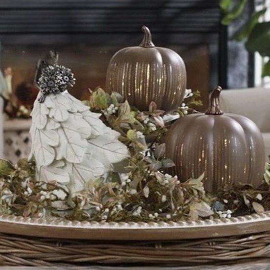Halloweenská třpytivá dýňová ozdoba Blikající dýňová figurka Pryskyřičná soška Socha Domov Kancelář Podzimní Sváteční Sklizeň Festivalová Dekorace