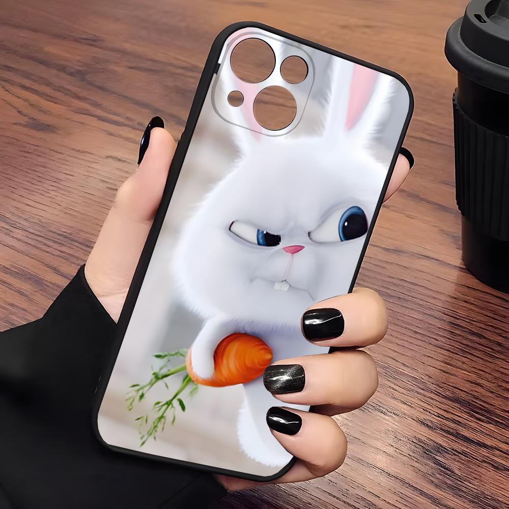 Cute Cartoon Rabbit Snowball Phone Case Matte Transparent For Iphone 16 15 Max 14 13 Mini 12 Pro 7 8 11 XR Xs X Plus Back Cover