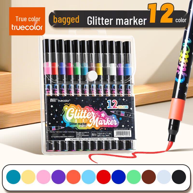 TRUECOLOR Glitter Soft-Tip Marker Pens 12 Colors