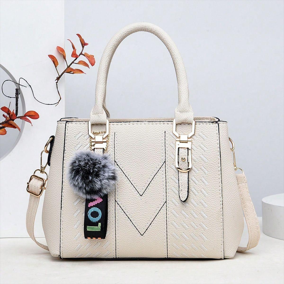 

Hairball pendant, shoulder bag, women s handbag, simple small square bag, large capacity bag, messenger bag. белый