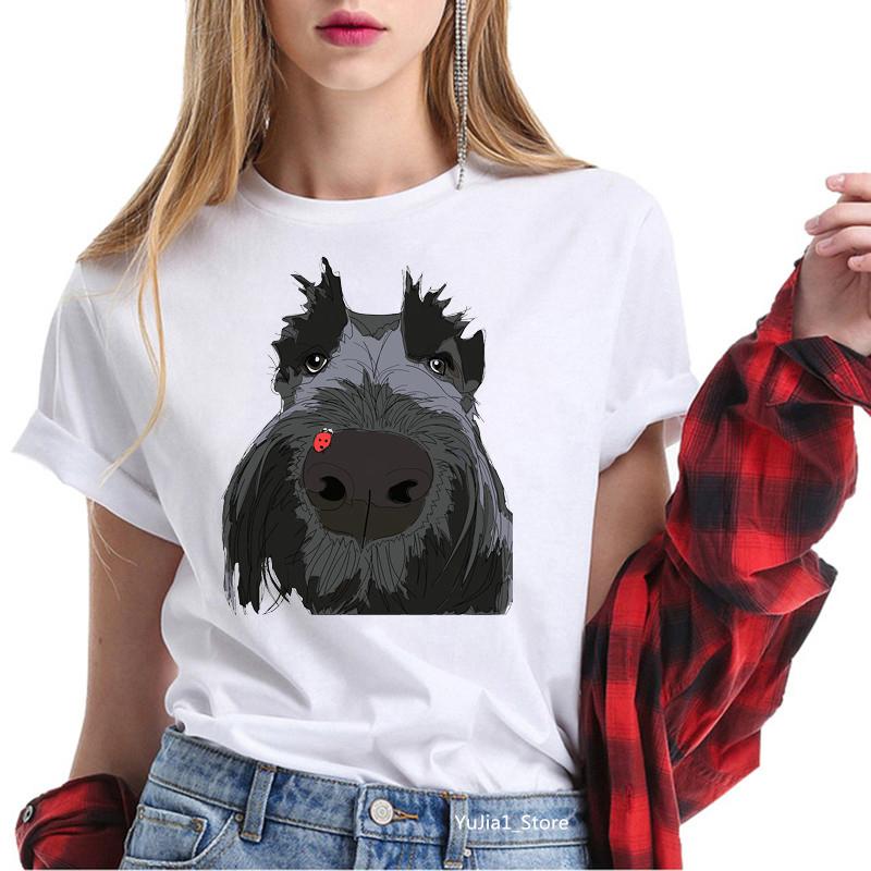Cute Cartoon T-shirts for Women Harajuku Kawaii Scottish Terrier Animal Print Tee Shirt Femme Summer Cute Tops Dog Lover T Shirt