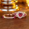 Female White Red Zircon Stone Heart Engagement Ring Set Vintage Rose Gold Color Bridal Wedding Bands Party Jewelry For Women