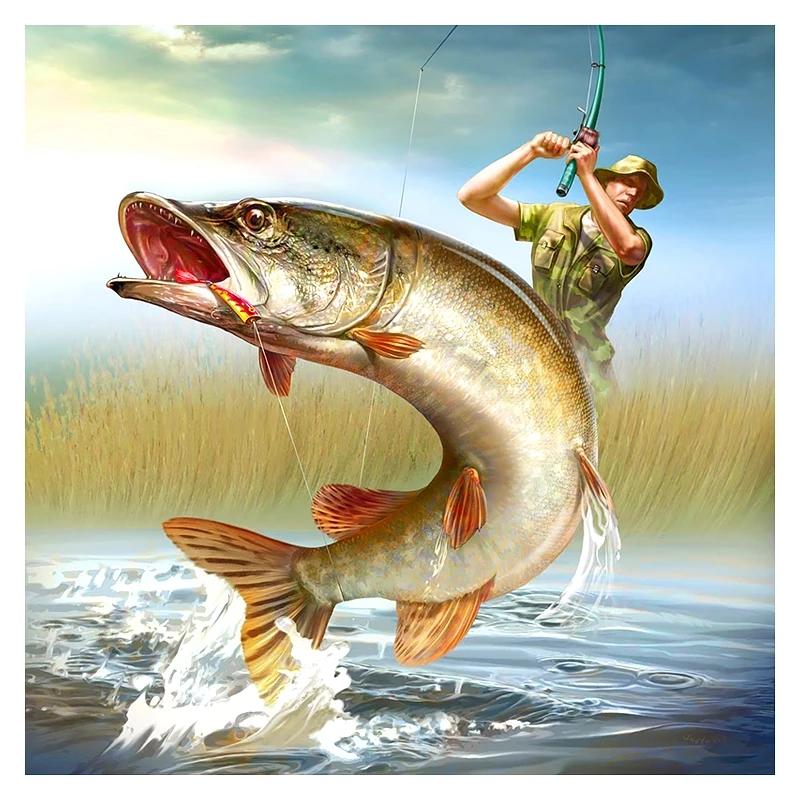 

5D ручная алмазная живопись, мозаичная картина Рыбалка , полная дрель, квадратная/круглая алмазная вышивка, подарок или украшение
