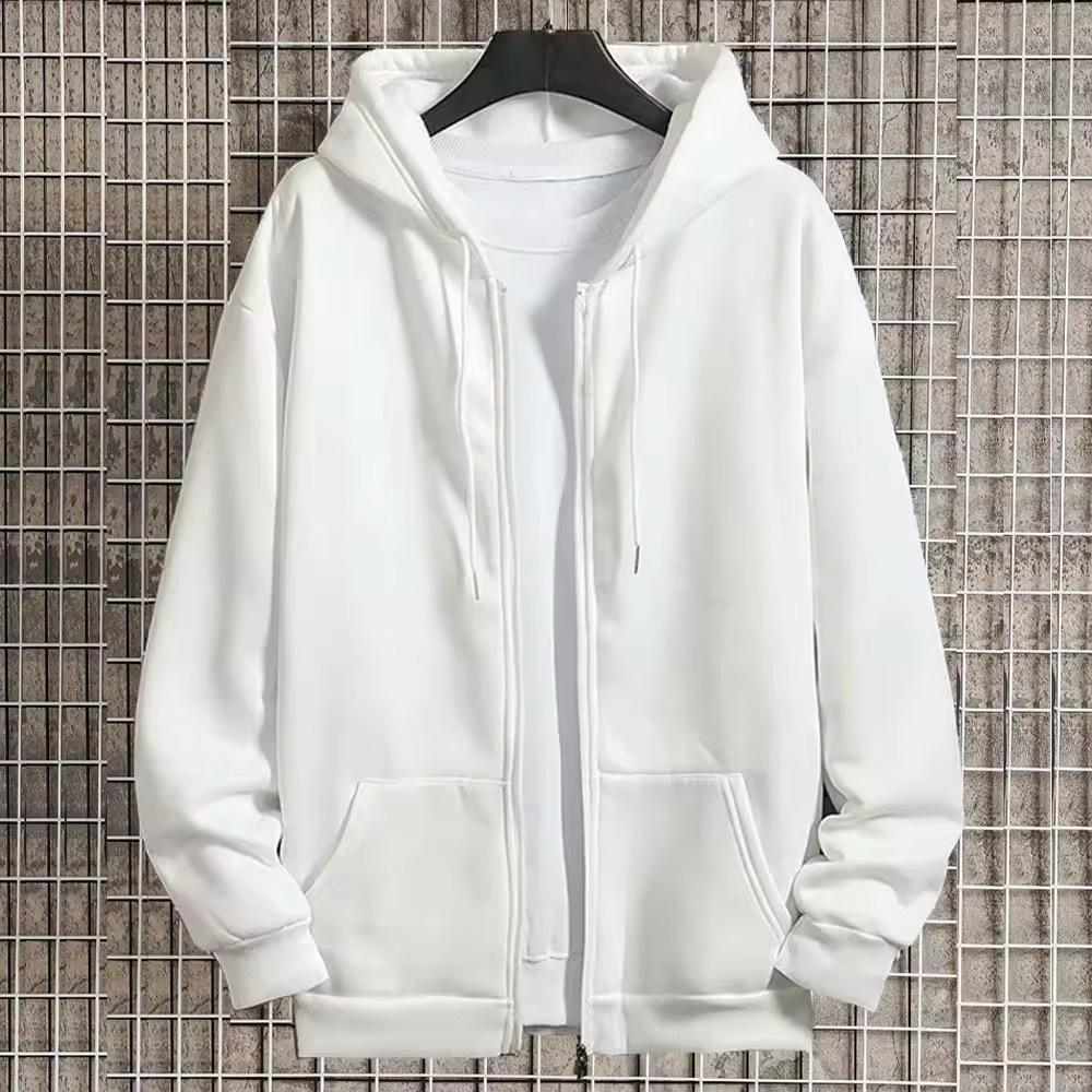 Unisex Hooded Solid Color Sportswear Sweatshirt - Autumn/Winter Zip-Up Jacket Medium белый