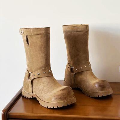 Zachodnie buty na platformie wewnętrzne podwyższenie gruby obcas buty typu Martens damskie nowe klamra na pasku wszechstronne gruba podeszwa okrągły nosek krótkie buty