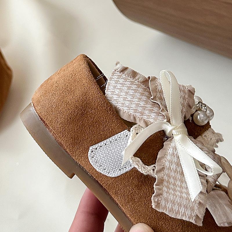 Girls Gentle Evening Wind Leather Shoes 2025 Spring and Autumn New Children's Rose Flowers Fairy Wind Girl Mary Jane Shoes