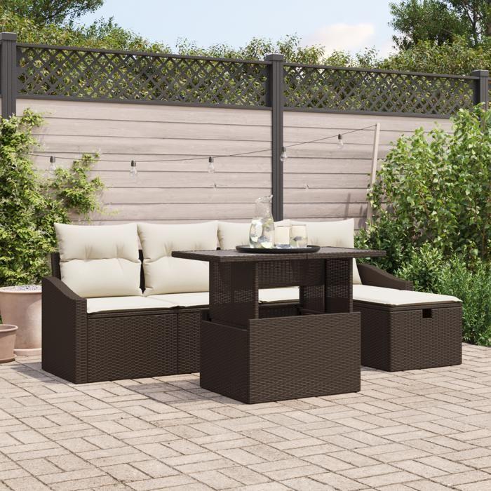 VidaXL Set canapé jardin 6 pièces coussins marron poly rattan 3361157