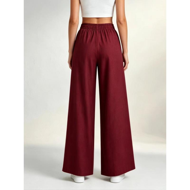 Women S Wide Leg Loose Casual Solid Straight Leg Pants