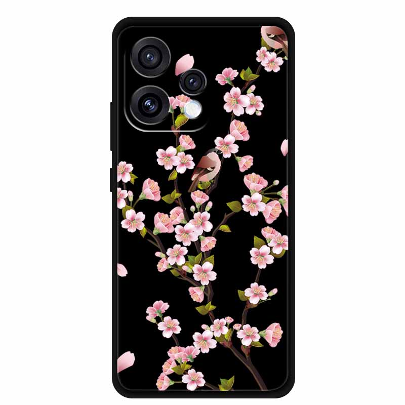 For Oppo Reno15 5G Case Flower Black Silicone Soft Protective Back Covers For Oppo Reno 15C 2025 Phone Case Coque Cartoon Shells