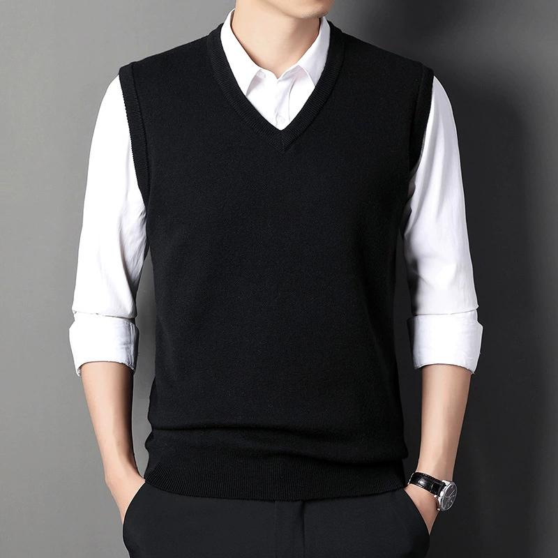 Wool Vest Autumn Men's Sleeveless Solid Color Knitted Vest Thick Sweater Men's Shoulder