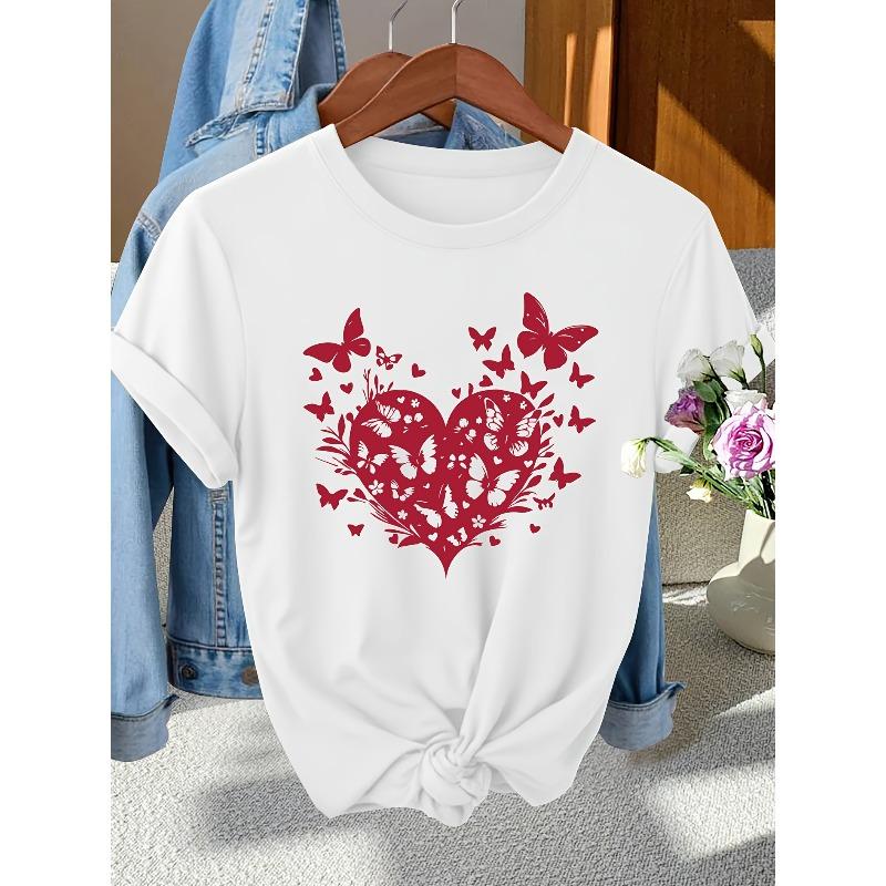 

Европейский Размер Элегантная Вечерняя Женская Красная Футболка с Принтом в Виде Сердечек, С Коротким Рукавом, Круглым Вырезом, Женская, для Весны/Лета/Осени S белый