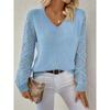 V-Ausschnitt Lochmuster Damen Strickpullover Einfarbig Langärmelige Pullover Neu Gemütlich Koreanischer Stil Damen Bequeme Kleidung