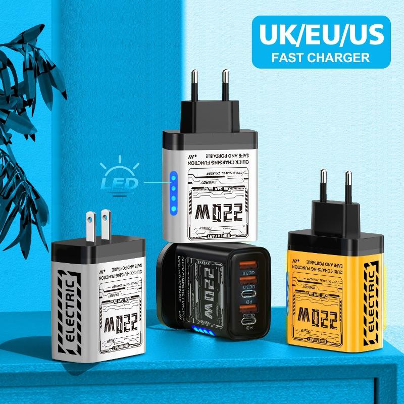 220W 5 Ports Fast Charger Type C Quick Charge Usb Wall Charger Adapter For Xiaomi Redmi Iphone Samsung Mobile Phone Charger