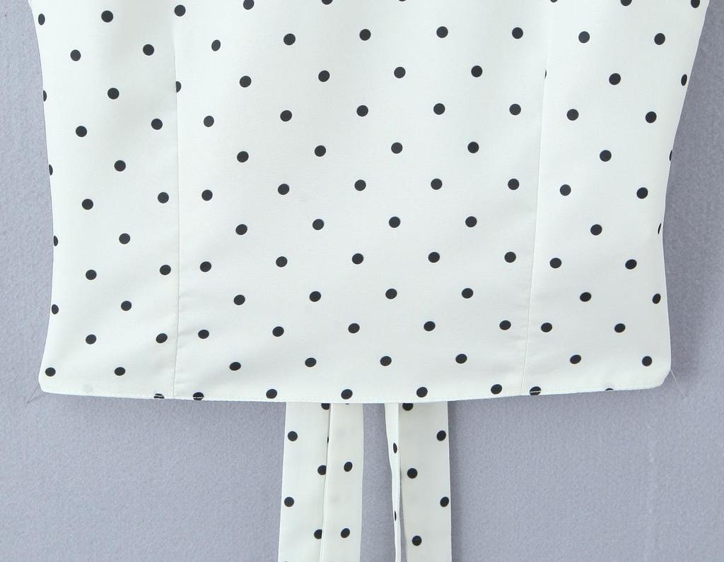 2026 Sweet Polka Dot 2-Piece Set: Slim Fit Backless Crop Top & Low-Waist A-Line Mini Skirt