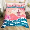 Japanese-Style Comforter Cover Cherry Blossoms Printed Bedding Set Mount Fuji Duvet Cover Ink Painting Pattern Bedspread Cover
