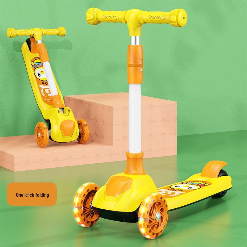 

Детский трехколесный самокат: Защита от опрокидывания, Мигающий, Складной, для детей 2-12 лет, с функцией сиди и скользи