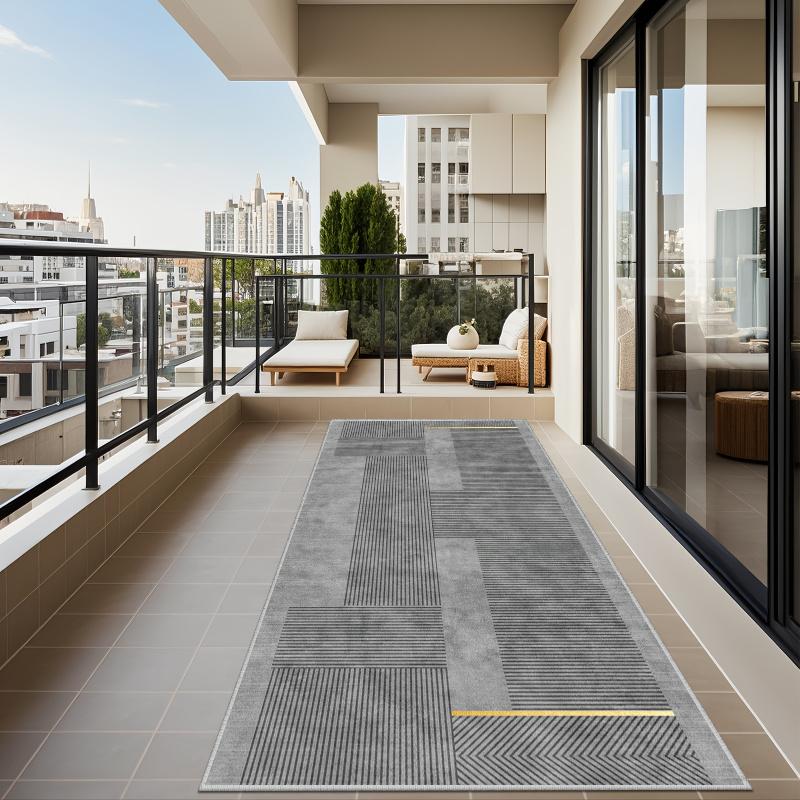 VIKAMA Modern Geometric Lines Corridor Carpet Non-Slip Easy Clean Mat Bedroom Living Room Kitchen Carpet Home Decoration
