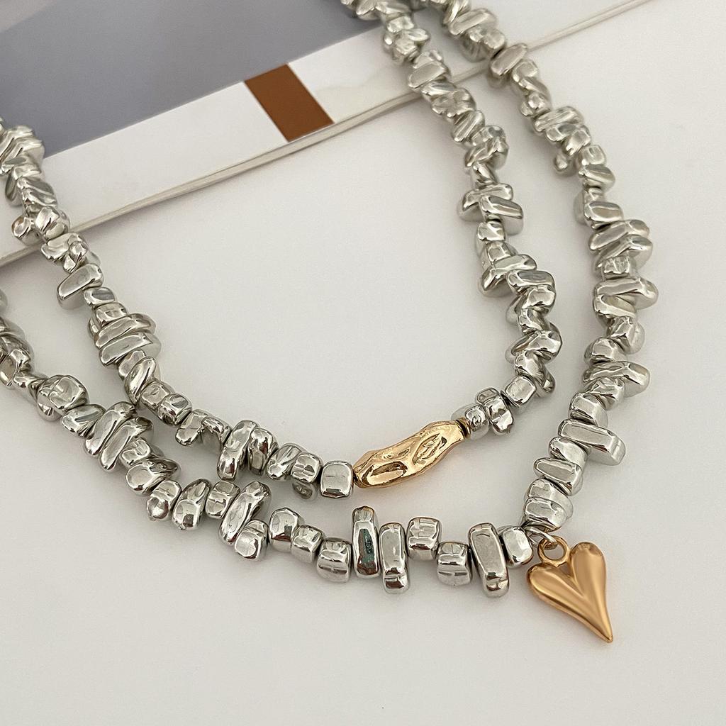 Punk 2 Pcs/Set Plastic CCB Beads Chain Necklace for Women Vintage Small Heart Choker Necklace Simple Fashion Jewelry Gift