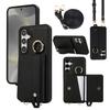 For Samsung Galaxy S24 S25 Plus Case PU Leather Wallet Bag Grip Strap Holder Neck Long Crossbody Lanyard Ring Clasp Cover