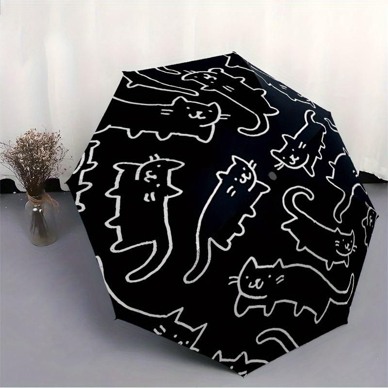 1pc Cat Pattern Automatic Open/close Folding Compact Umbrella, 8 Rib Sturdy Canopy, Lightweight Portable, Everyday Use, Gift,,077