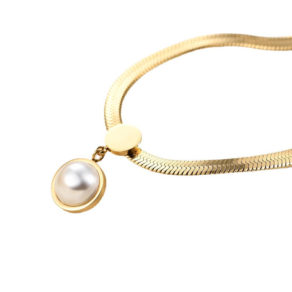 European Fashion Snake Chain Blade Necklace with Imitation Pearl - Valentine's Day Gift.