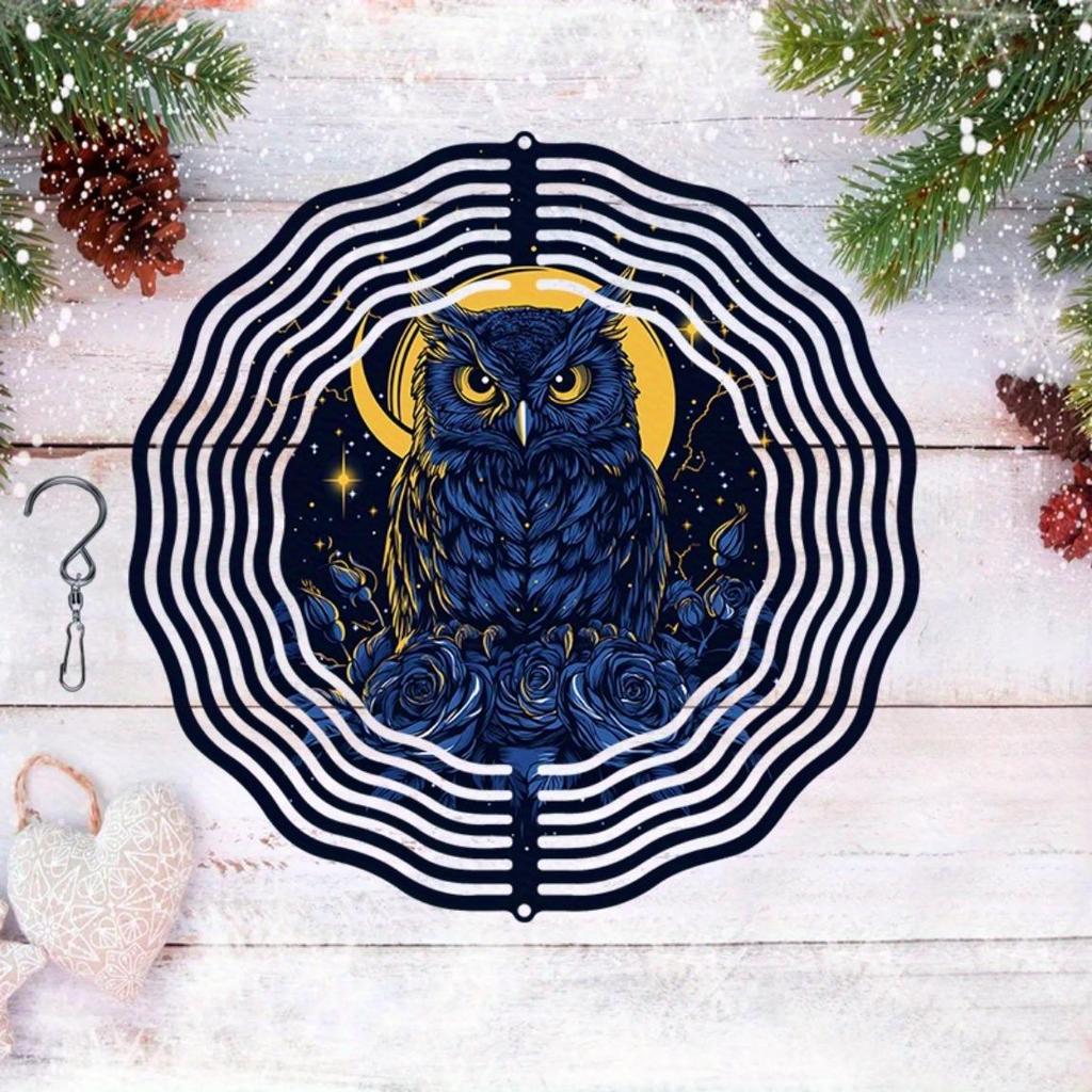 2D Metal Wind Chime with Owl and Moon Mandala Design for Outdoor Garden Decor Perfect for Thanksgiving Christmas Halloween Mothers Day Fathers Day