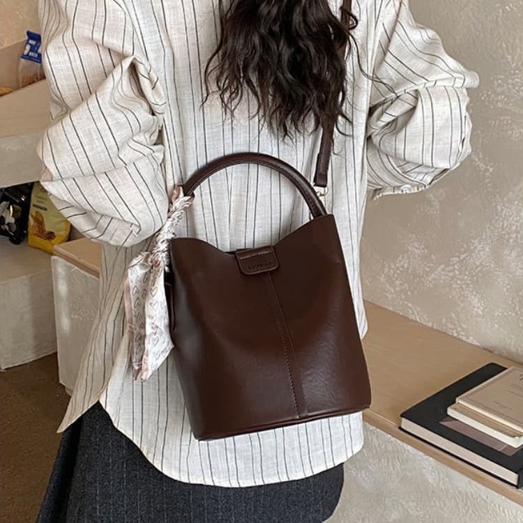 Lychee Pattern Bucket Bag Women's Hand Shoulder Messenger Bag