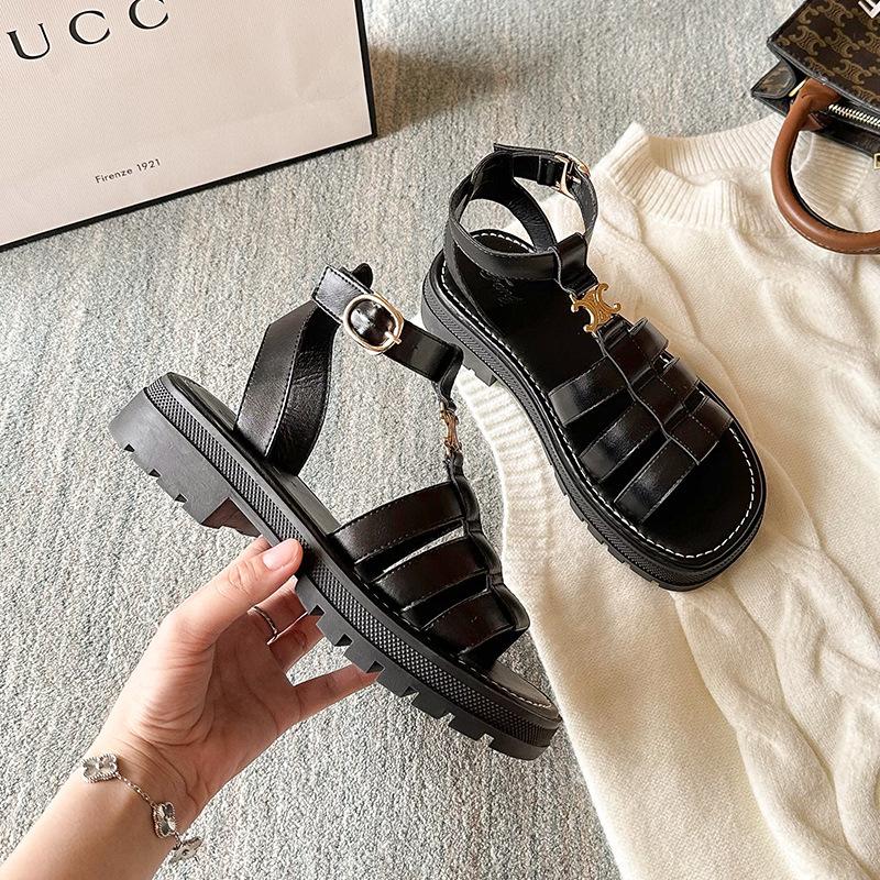 Leather flat for Huizhou women's shoes heels Roman sandals flat summer new outside beach sandals